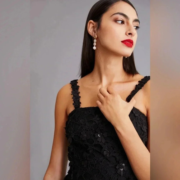 Pankaj & Nidhi Slim Lace Floral Mini Dress, Black, Size Medium - Picture 4 of 7